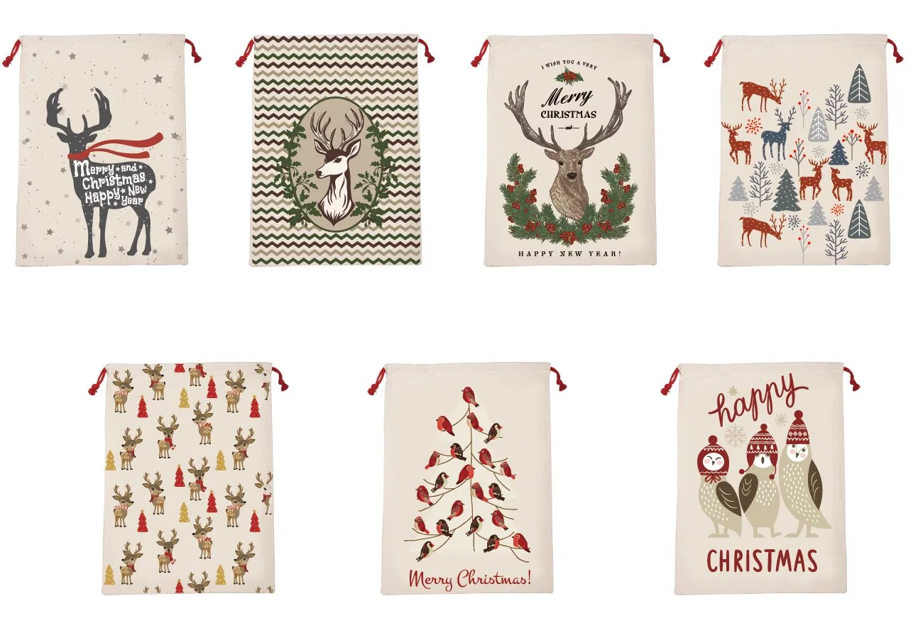Saco de Presente de Natal Personalizado com Impressão Digital e Cordão