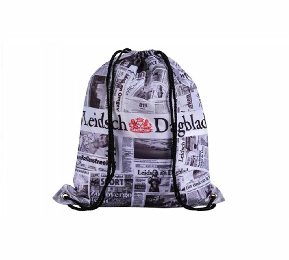 Mochila de tecido reciclado personalizado 210d de poliéster para escola, bolsa de cordão para ginásio