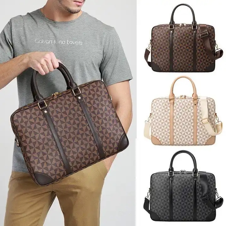 Bolsa de Computador de Design de Luxo para Moda 15inch Bolsa Tote de Negócios para Laptop Masculina em Couro Grande Capacidade Pasta de Escritório Bolsa de Ombro