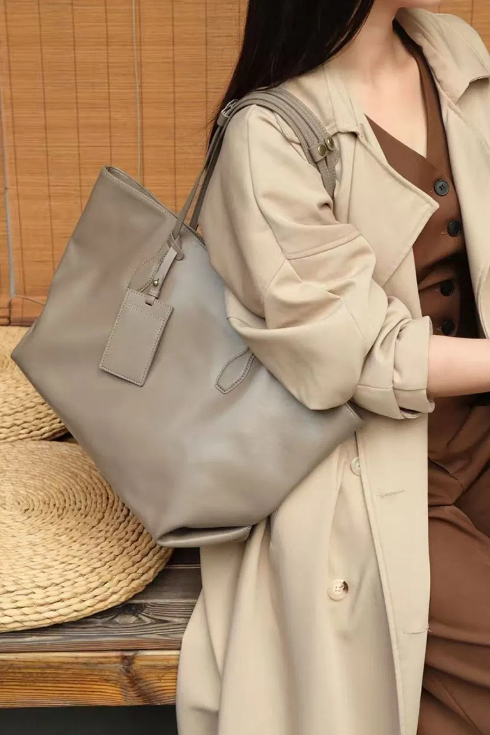 Bolsa Tote de Couro de Grão Superior para Mulheres com Grande Capacidade, Bolsa de Mão Versátil com Múltiplos Compartimentos para Escritório e Uso Diário