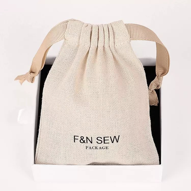 Saco de Algodão Ecológico com Cordão Personalizado, Saco de Algodão para Joias, Pouch de Linho Orgânico Preto, Saco de Algodão com Cordão e Logo