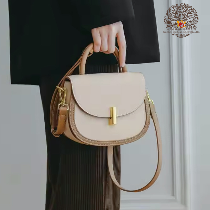 Bolsa transversal de couro PU com contraste de cor e fecho giratório para mulheres