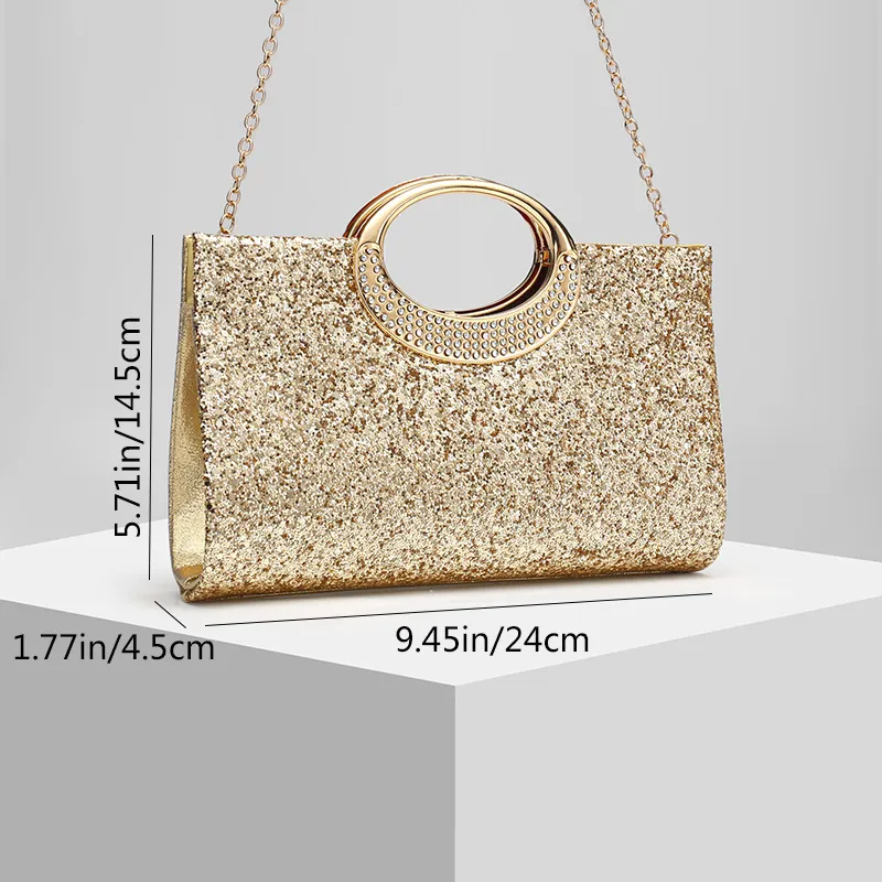 Clutch de noite com strass e alça de corrente