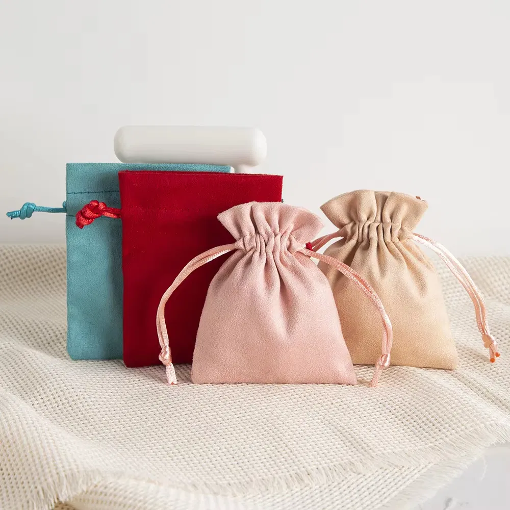 Saco de Veludo Vermelho Personalizado com Impressão, Saco de Suede Macio com Cordão para Embalagem, Sacos de Presente