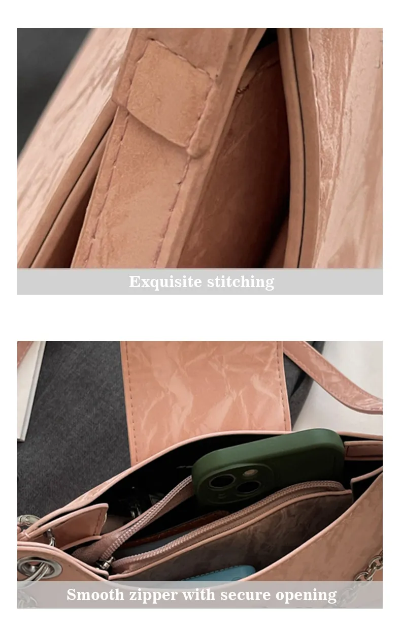 Bolsa Trendy para Mulheres, Bolsa de Ombro Hobo de PU Macio, Bolsa Casual Chic de Braço com Corrente