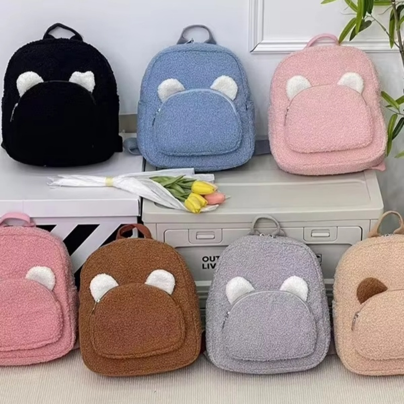 Mochila Infantil Estilosa e Espaçosa em Forma de Urso de Pelúcia, Bolsa Mini Fofa com Alças Ajustáveis
