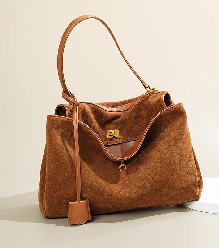 Bolsa Tote de Camurça Feminina, Bolsa Hobo para Senhora, Bolsa de Ombro