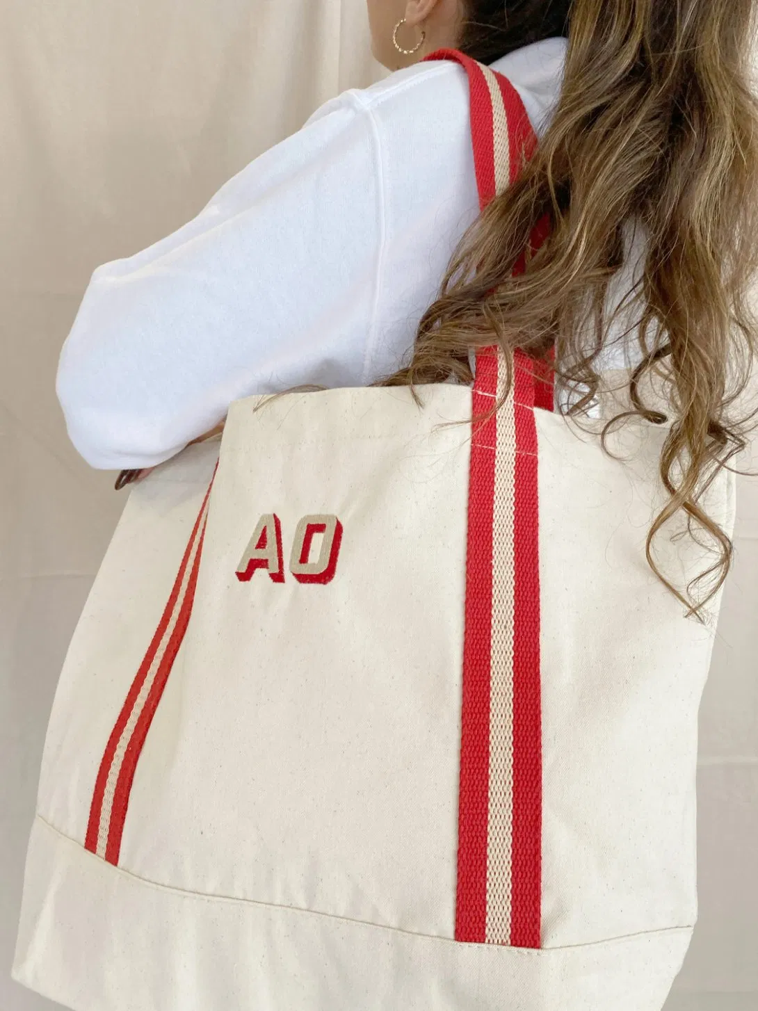 Bolsa de Compras de Algodão Canvas Personalizada e Bordada Reutilizável para Mulheres