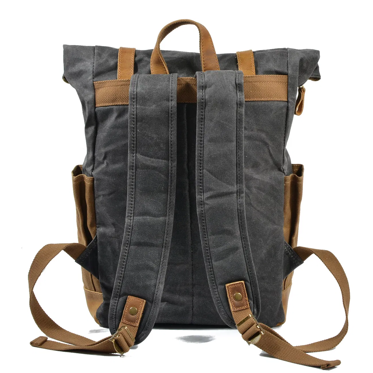 Mochila de viagem em lona à prova d'água com cor retro contrastante e cera, com grande capacidade