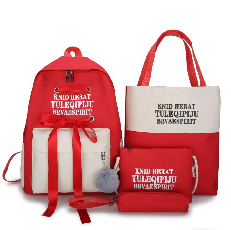 Design Coreano 4PCS Mochilas de Lona para o Ensino Médio Conjunto Listrado Crianças Novas Mochilas da Moda Conjunto para Adolescentes Meninos Meninas