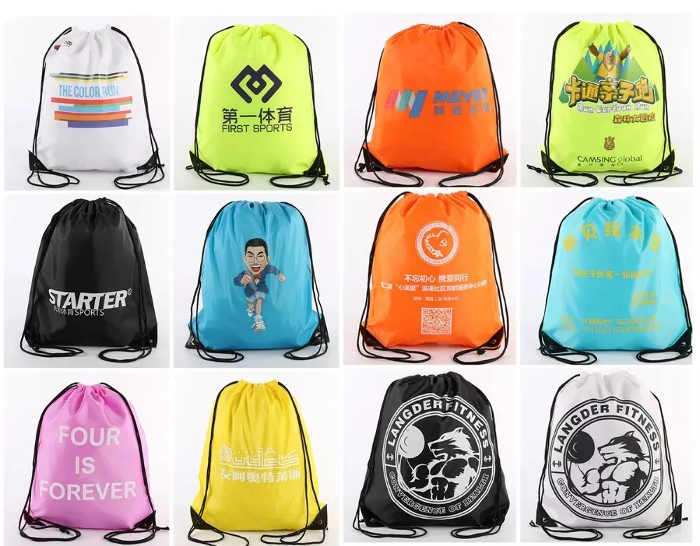 Mochila Colorida com Cordão em Nylon e Poliéster para Academia e Viagens