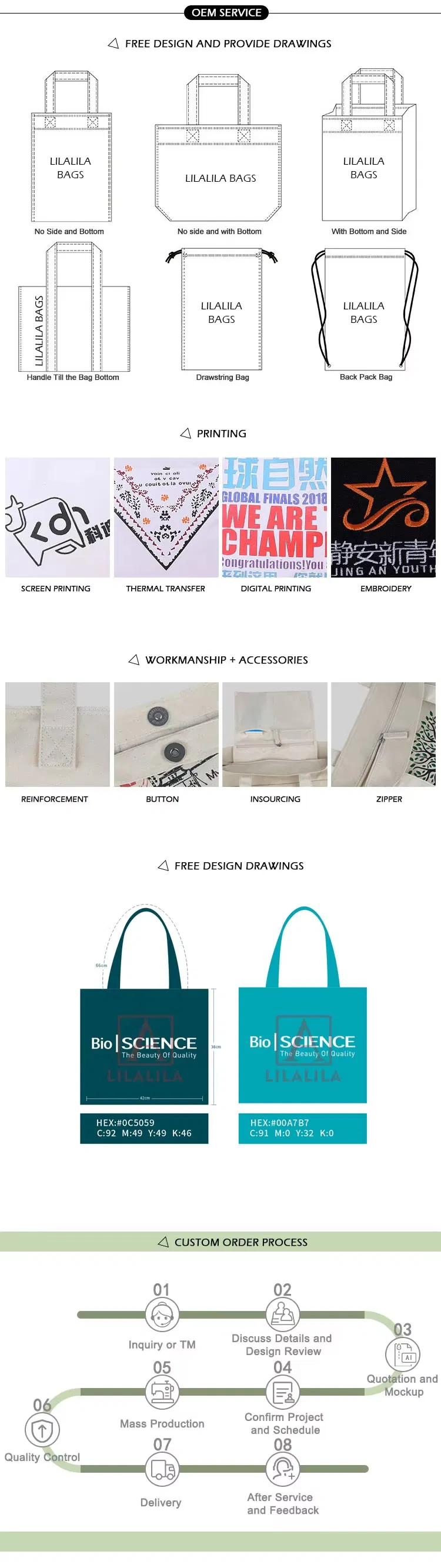 Bolsa de Compras de Algodão Canvas Personalizada e Bordada Reutilizável para Mulheres