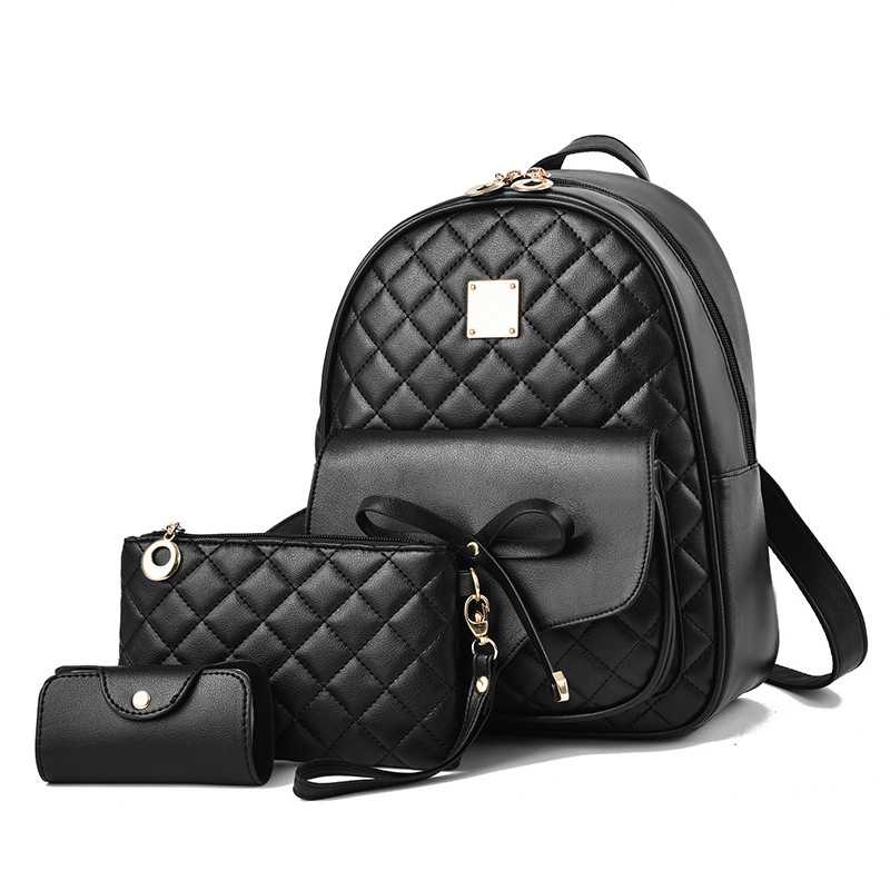Mochila Feminina com Laço Fofa 3-in-1 Conjunto com Mini Bolsa e Porta Cartões Ajustável