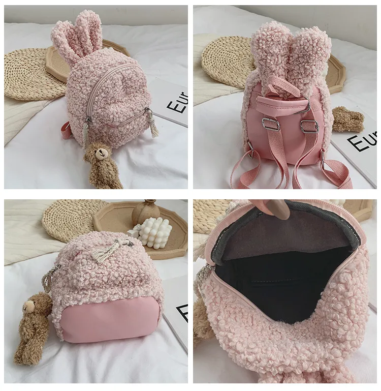 Mochila Mini Fofa de Sherpa para Meninas, Mochila Escolar para Jardim de Infância