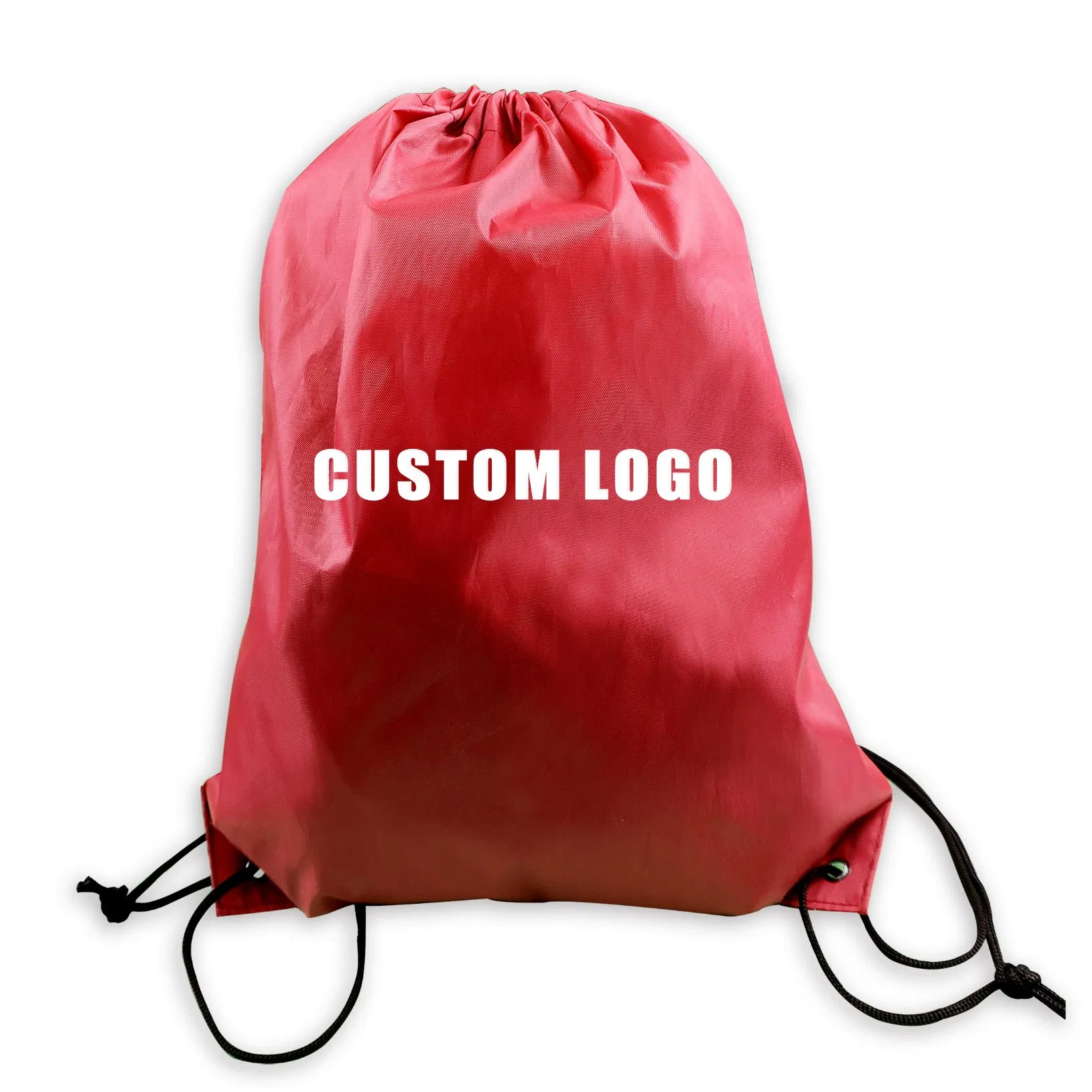 Mochila de cordão de poliéster impermeável promocional, sacos de cordão para esportes com logotipo personalizado
