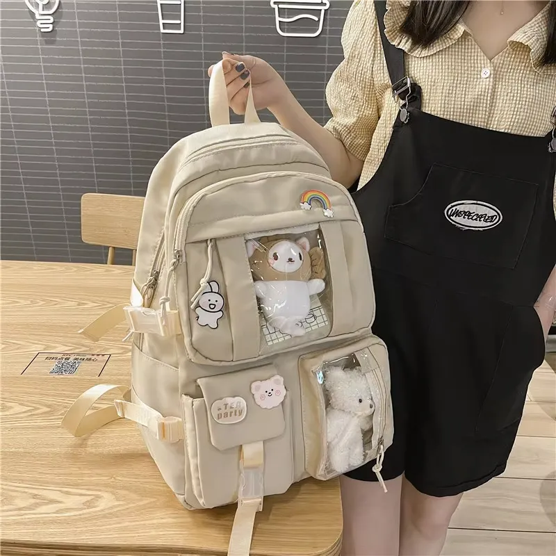 Mochila Kawaii Mochila Fofa para Menina Adolescente Mochila Escolar para Crianças Mochila de Viagem Grande Capacidade Mochila Escolar Estética de Lona