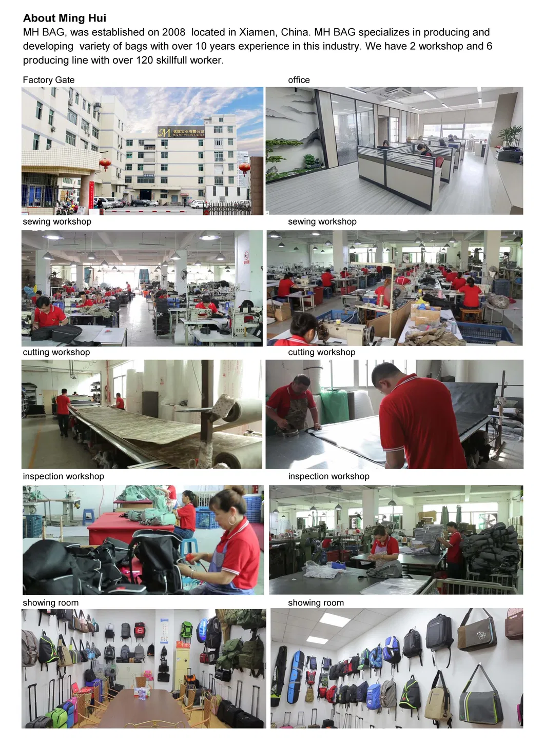 Vista de fábrica de produção de mochilas
