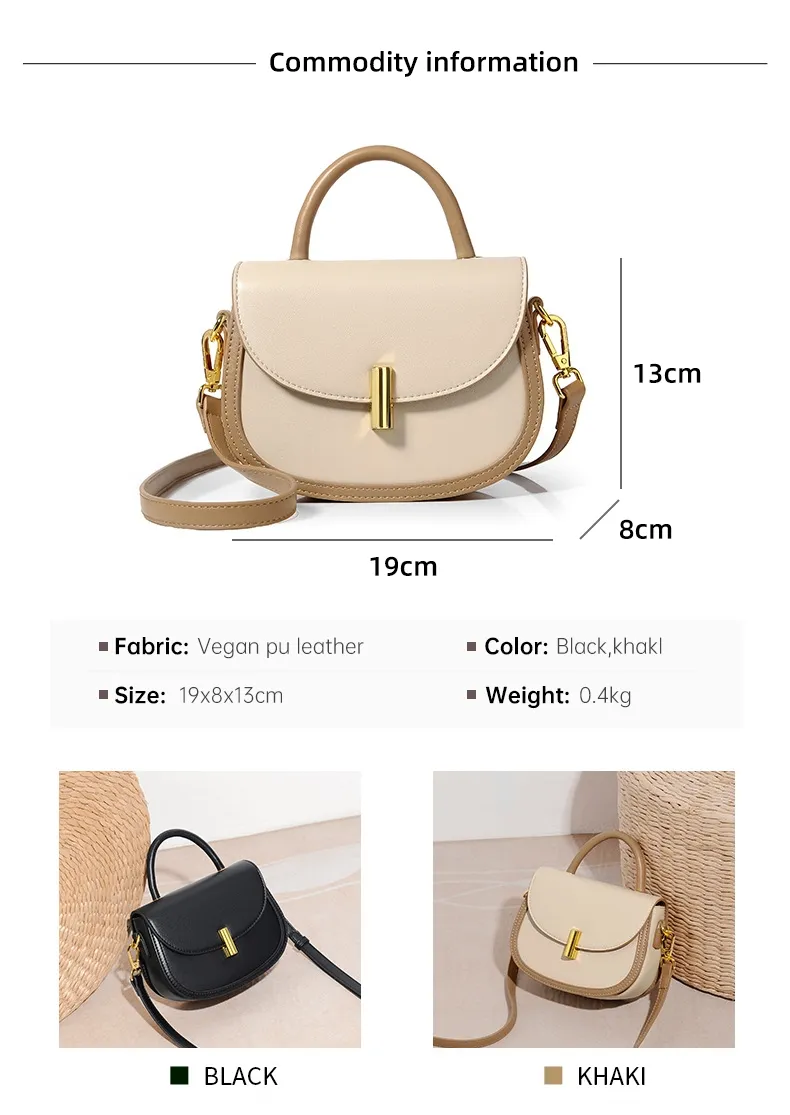 Bolsa transversal de couro PU com contraste de cor e fecho giratório para mulheres