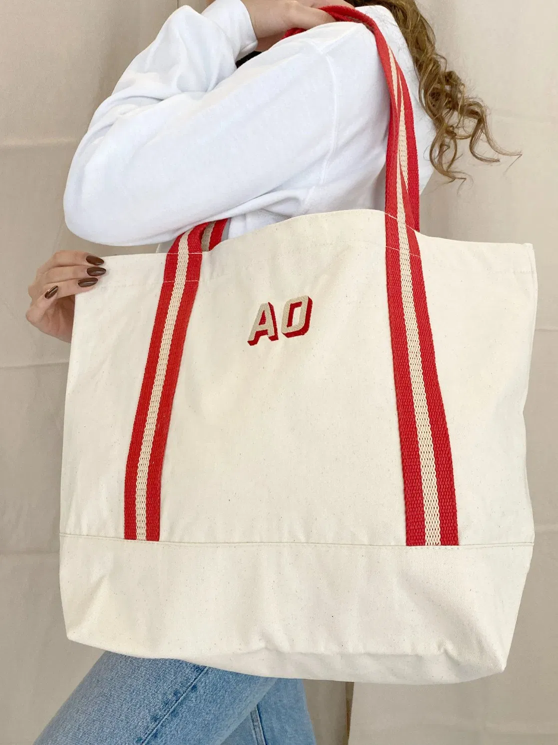 Bolsa de Compras de Algodão Canvas Personalizada e Bordada Reutilizável para Mulheres