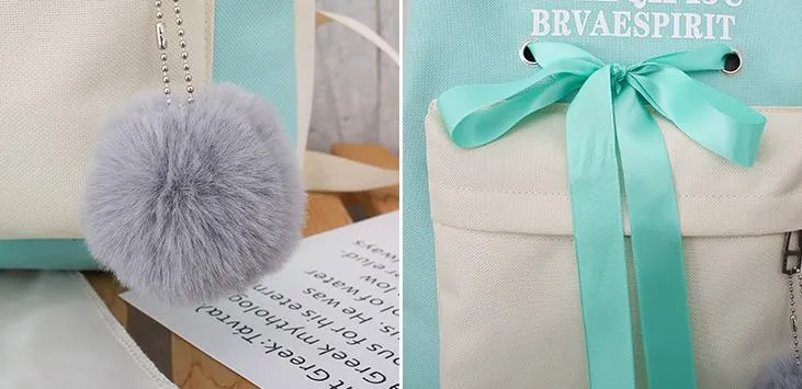 Design Coreano 4PCS Mochilas de Lona para o Ensino Médio Conjunto Listrado Crianças Novas Mochilas da Moda Conjunto para Adolescentes Meninos Meninas