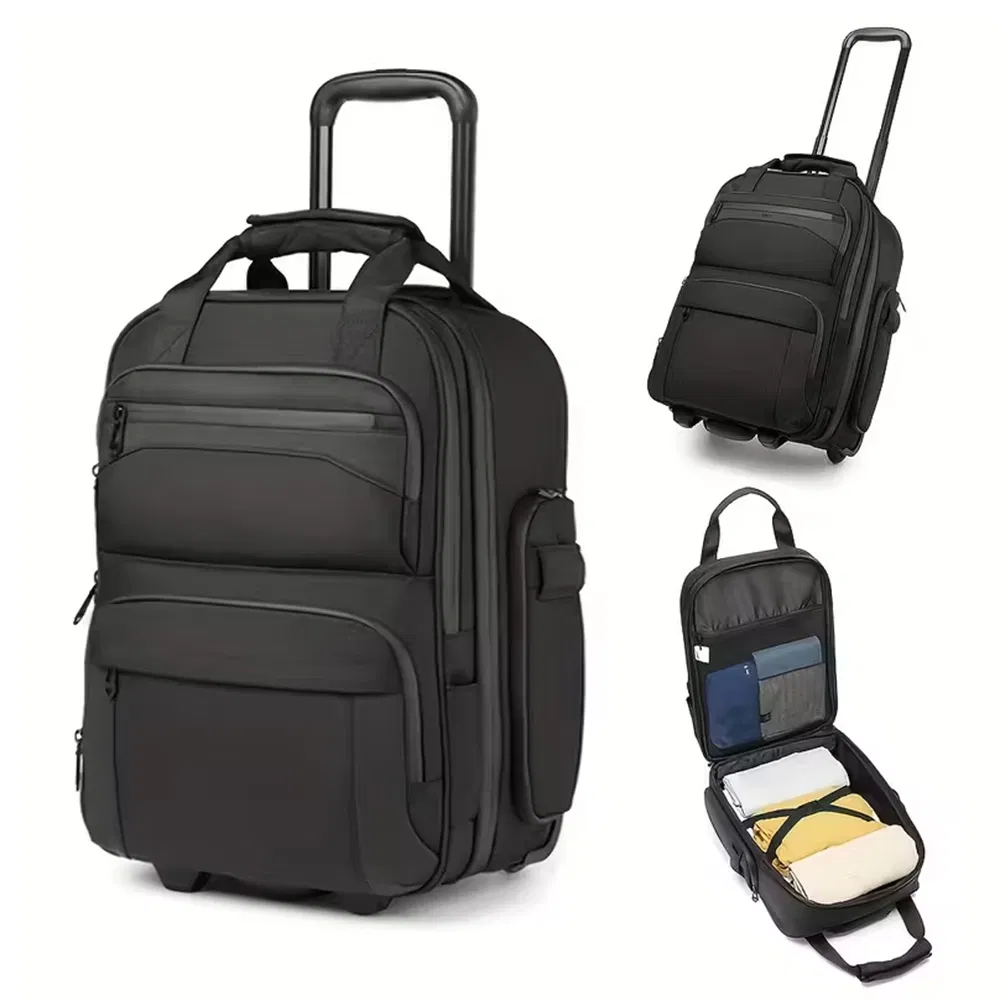Mala de mão com rodas giratórias, bolsa de trolley com compartimento acolchoado para laptop, bolsa de embarque para viagens de avião