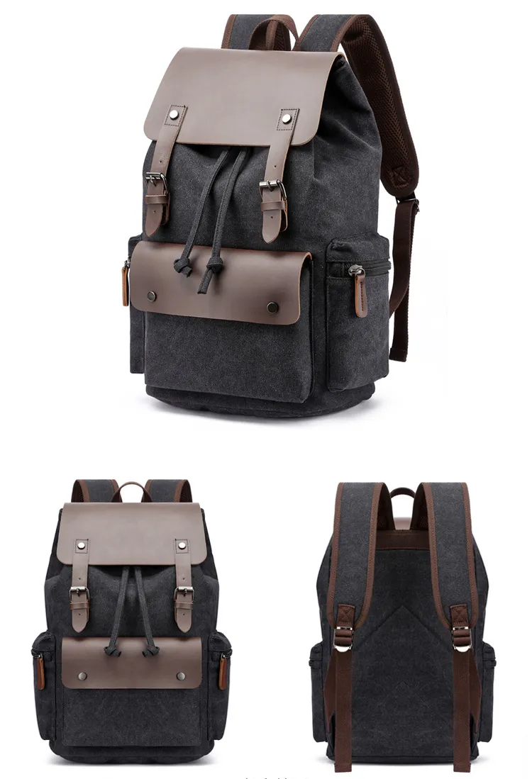 Mochila Mensageiro Vintage de Lona e Couro de Alta Capacidade para Homens