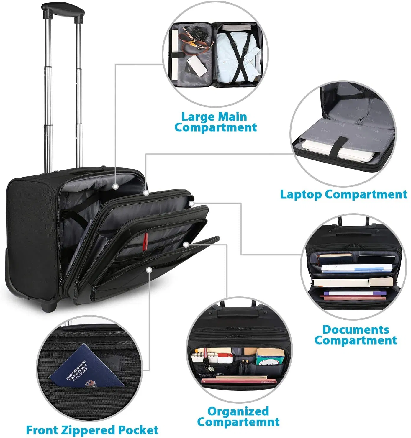 Mala de Laptop com Rodas Pasta de Negócios Viagem Roller Durável Escritório Grande Almofadada