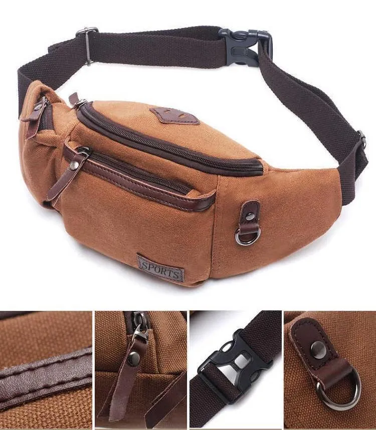 Bolsa de Cintura Vintage de Lona para Homens e Mulheres