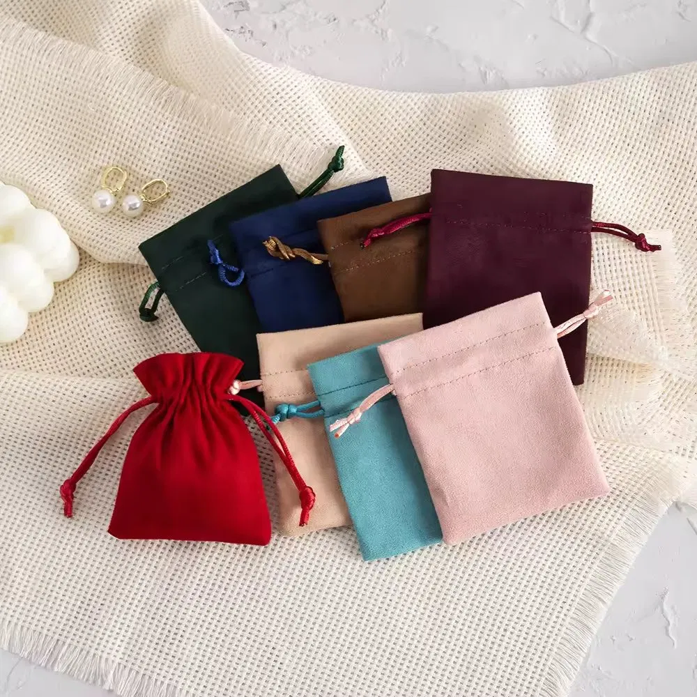 Saco de Veludo Vermelho Personalizado com Impressão, Saco de Suede Macio com Cordão para Embalagem, Sacos de Presente
