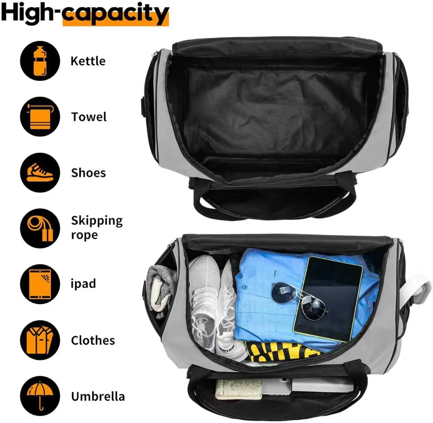 Bolsa de Ginástica com Compartimento para Sapatos Bolsa de Viagem Esportiva para Homens Bolsas de Duffel Fashion
