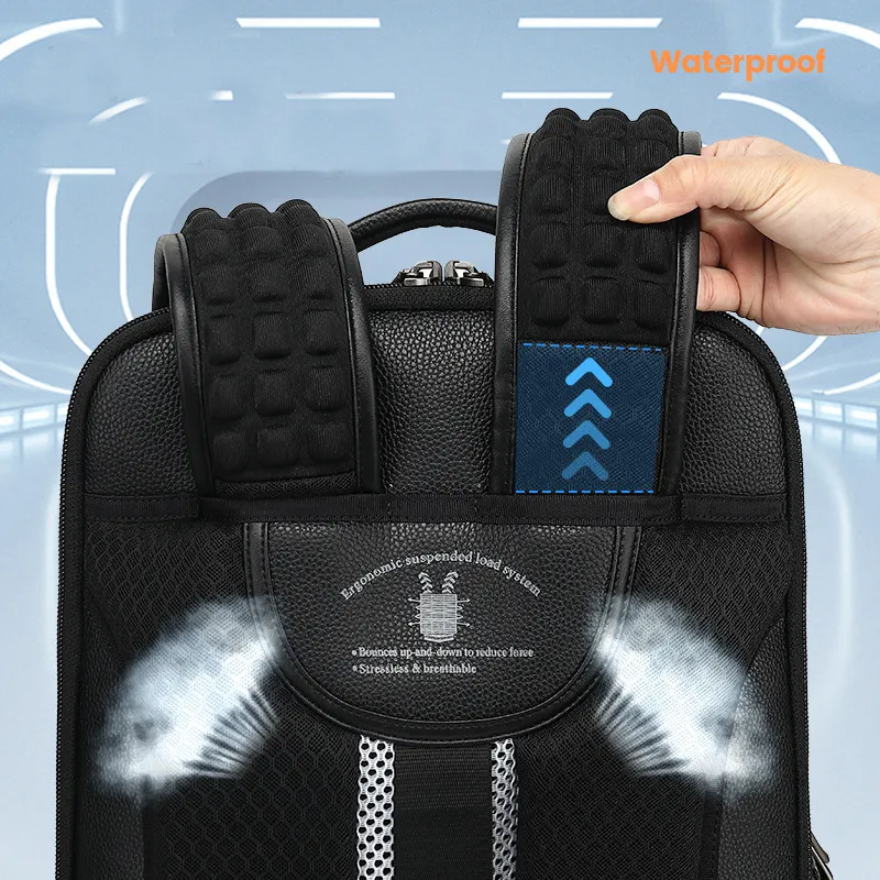 2023 Mochila de couro repelente à água para negócios para laptop