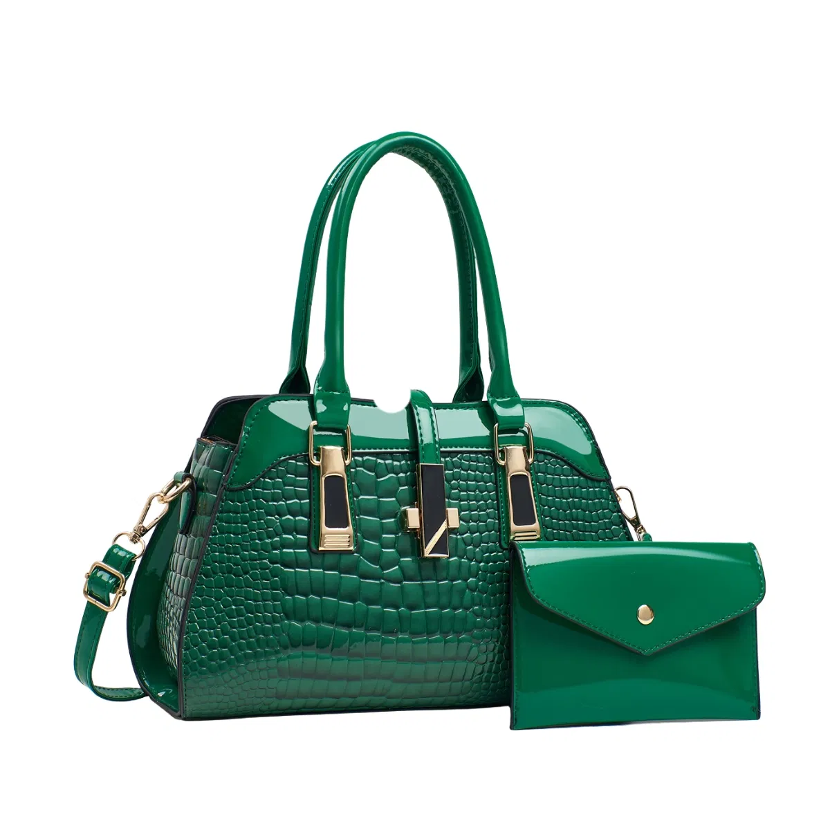 Bolsa de Ombro em Couro PU Glossy com Estampa Croc, Fácil de Limpar e Durável, com Pequeno Porta-moedas para Reuniões de Negócios e Caminhadas Urbanas