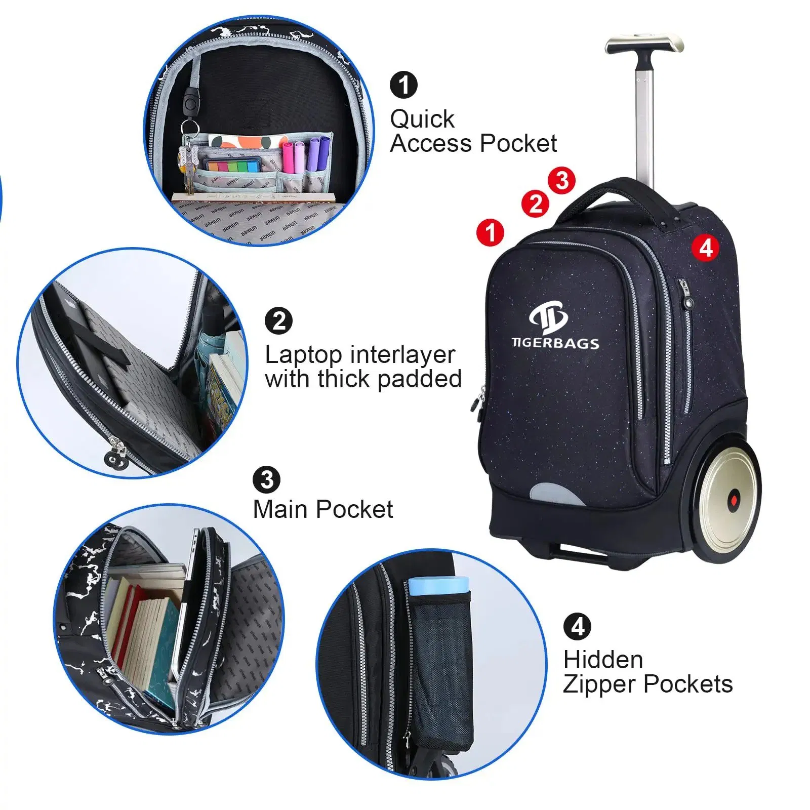 Bolsa de Computador com Rodas, Pasta com Rodas, Mochila Escolar com Rodas, Mochila Escolar com Rodas