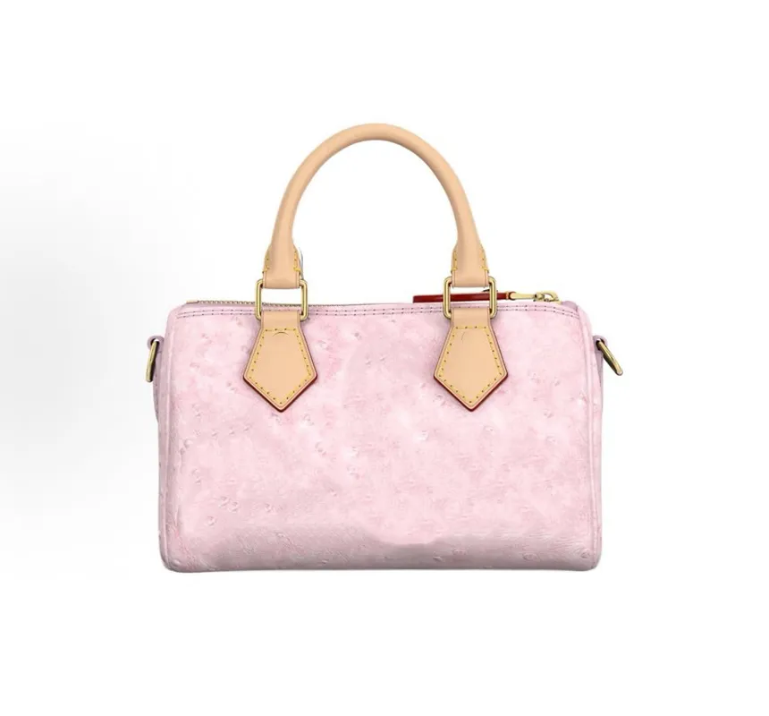 Bolsa Mini Barril de Luxo Leve em Couro com Estampa de Avestruz