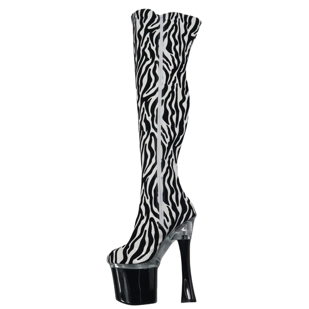 Botas de Mulheres até o Joelho para Festa Noturna no Clube Zebra