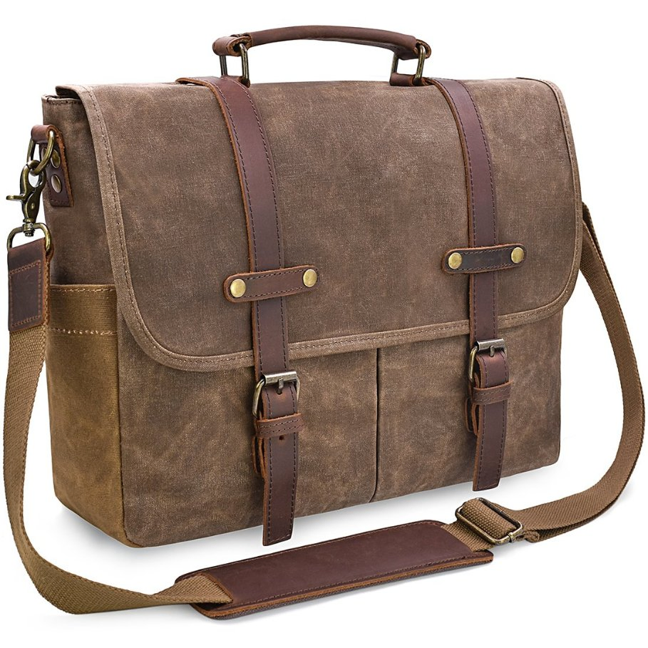 Design Antifurto Luxuoso Masculino em Couro Crazy Horse, Bolsa para Laptop com Aba, Resistente à Água, Bolsa de Ombro para Computador, Pasta para Trabalho, Faculdade e Viagem