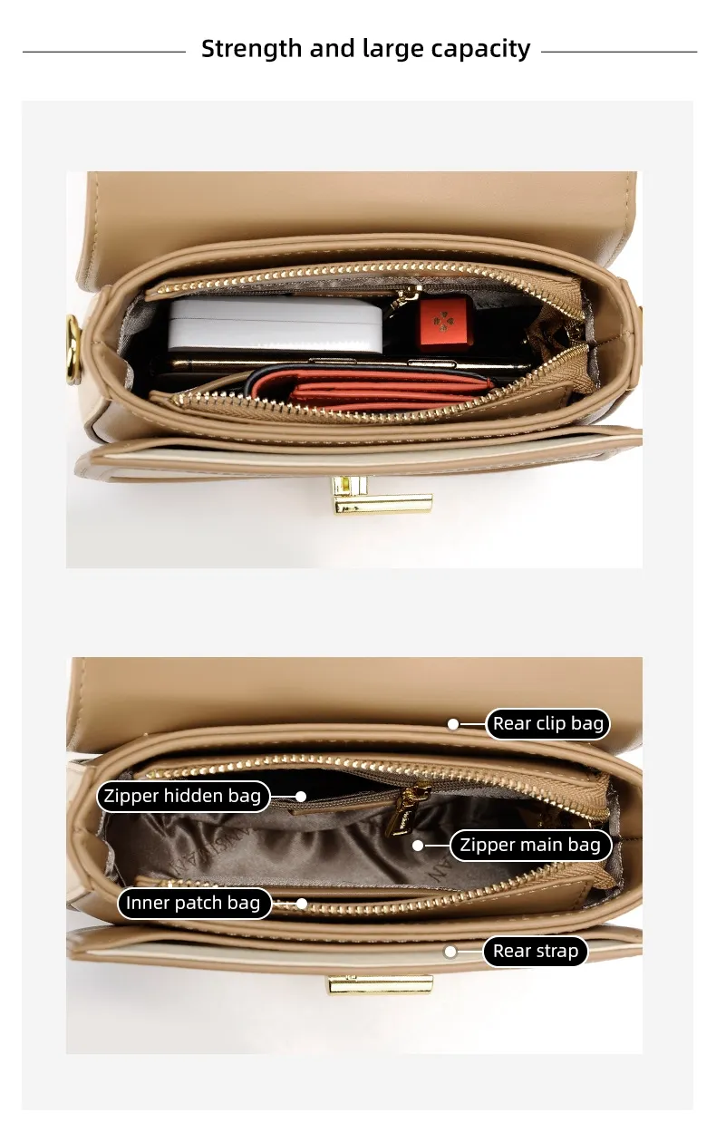 Bolsa transversal de couro PU com contraste de cor e fecho giratório para mulheres
