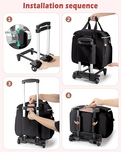 Bolsa de Professor com Organizador de Arquivo Acordeão e 15.6" Compartimento para Laptop, Pasta de Trabalho com Rodas Tote com Carrinho Destacável e Alça Transversal