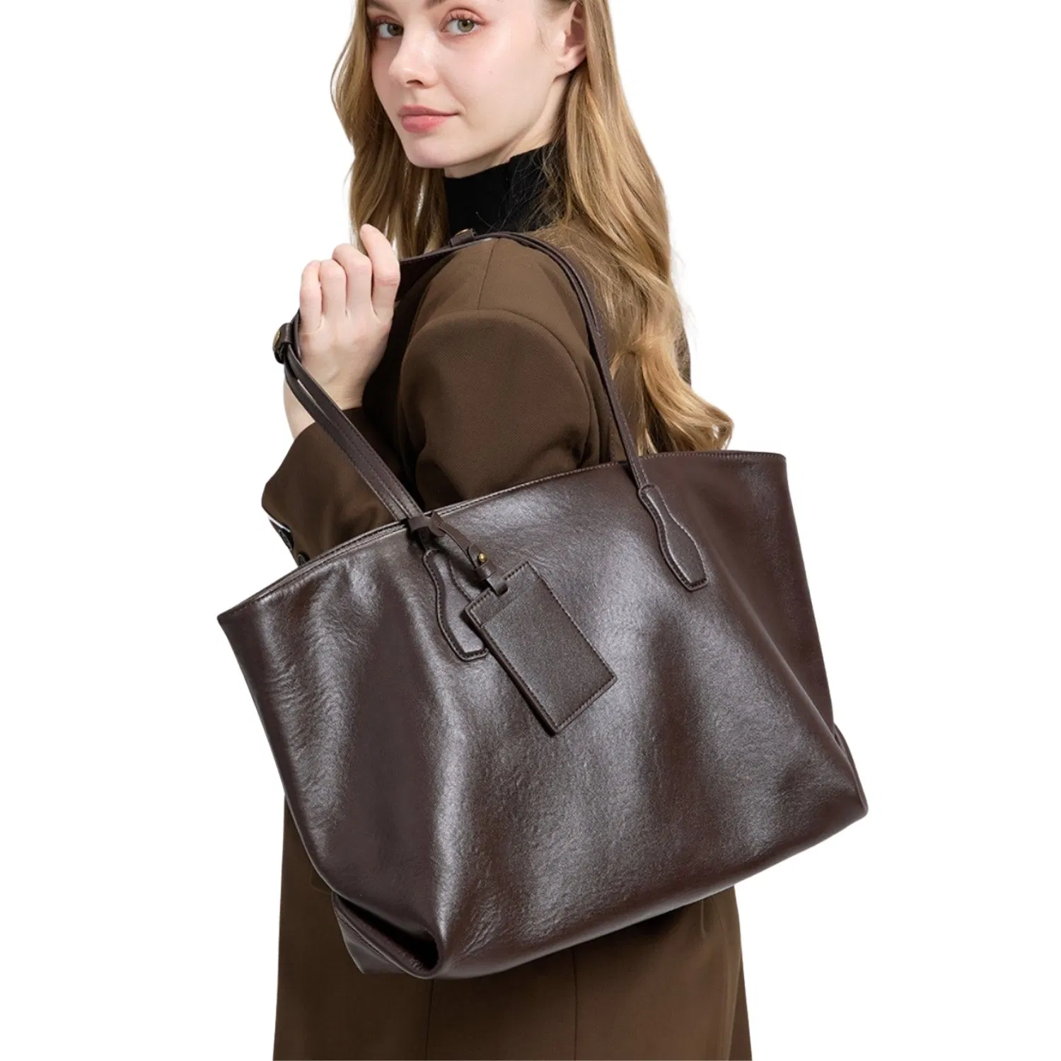 Bolsa Tote de Couro de Grão Superior para Mulheres com Grande Capacidade, Bolsa de Mão Versátil com Múltiplos Compartimentos para Escritório e Uso Diário