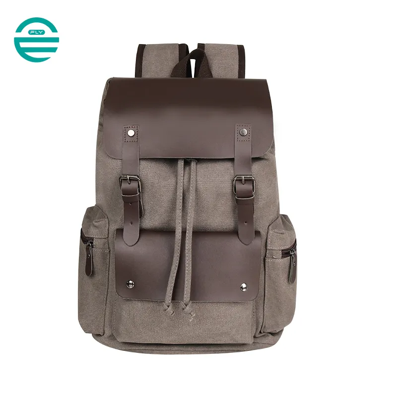 Mochilas de Ombro Vintage para Laptop, Mochila de Lona com Cordão para Escola