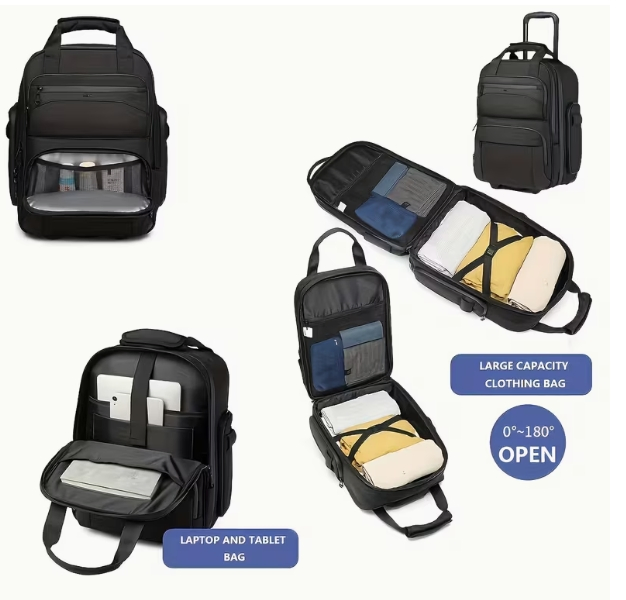 Mala de mão com rodas giratórias, bolsa de trolley com compartimento acolchoado para laptop, bolsa de embarque para viagens de avião