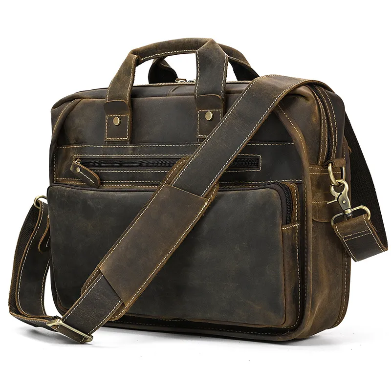 Bolsa de Negócios para Laptop em Couro Genuíno Retro Europeu-Americano