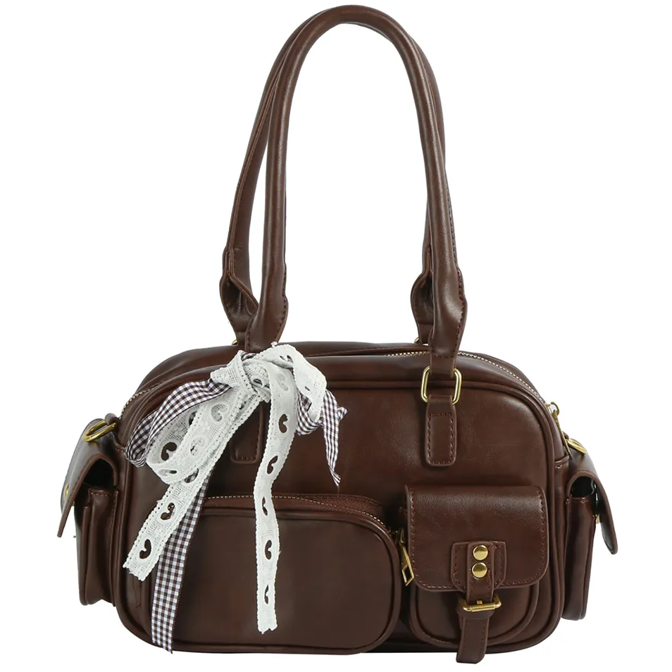 Bolsa de Saco de Couro Sintético Estilosa com Design de Laço Fashion