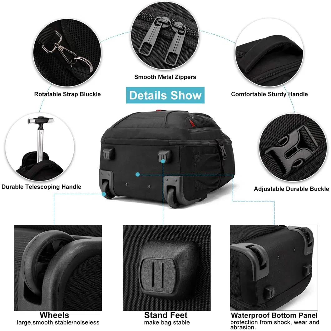 Mochila de viagem com rodas à prova d'água para laptop, bagagem de mão, mala de trolley