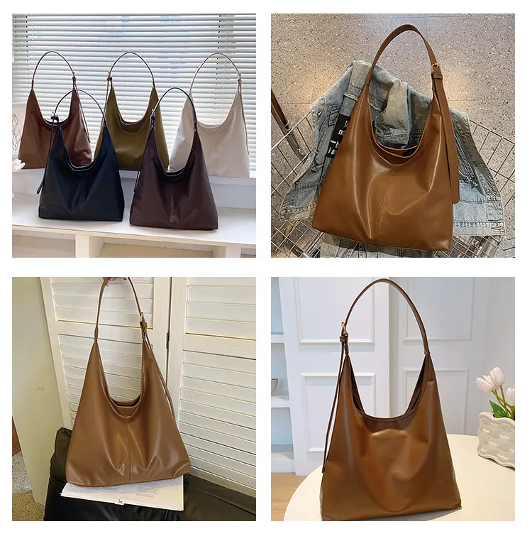 Bolsa Hobo Grande de PU Macio com Alça Ajustável e Estilo Trendy