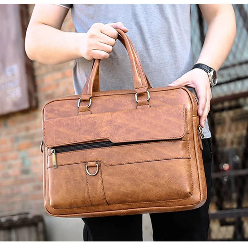 Bolsas Tote de Alta Qualidade em Couro PU para Homens, Pasta para Computador, Bolsa de Negócios para Laptop
