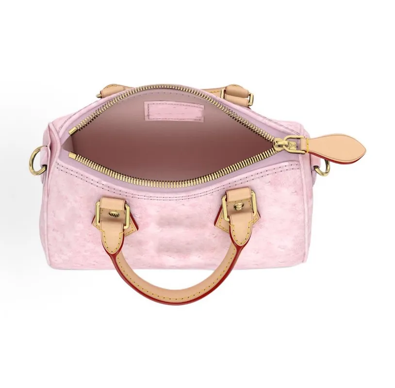 Bolsa Mini Barril de Luxo Leve em Couro com Estampa de Avestruz