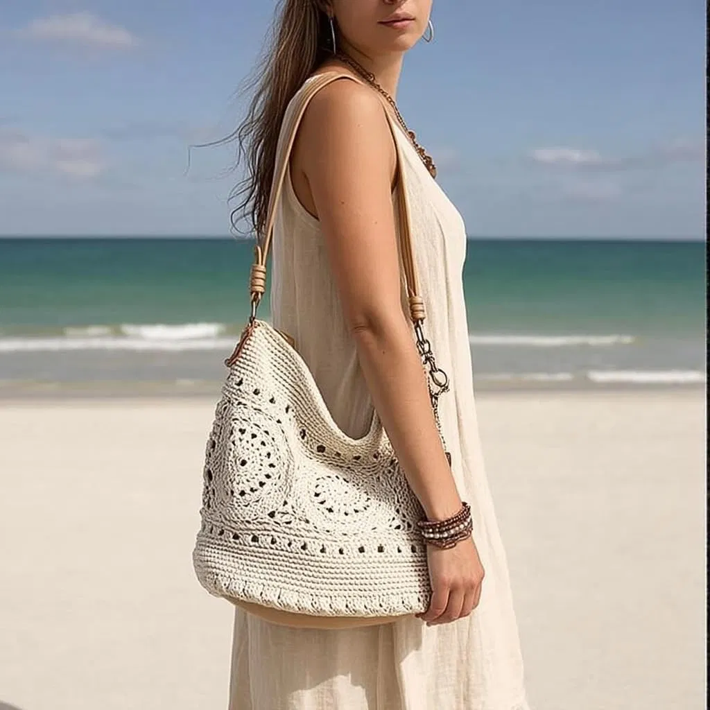 Bolsa Hobo Sequoia em Crochê Manual, Silhueta Macia e Despojada, Design Atemporal e Elevado