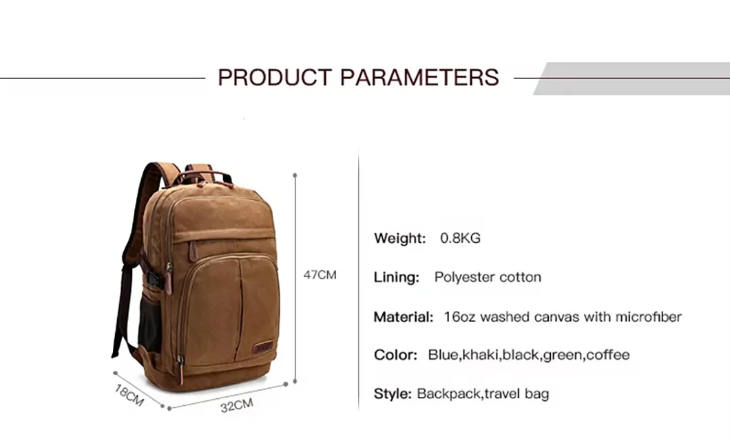 Bolsa de Lona Retrô Personalizada Mochila Masculina Bolsa Casual Mochila para Computador