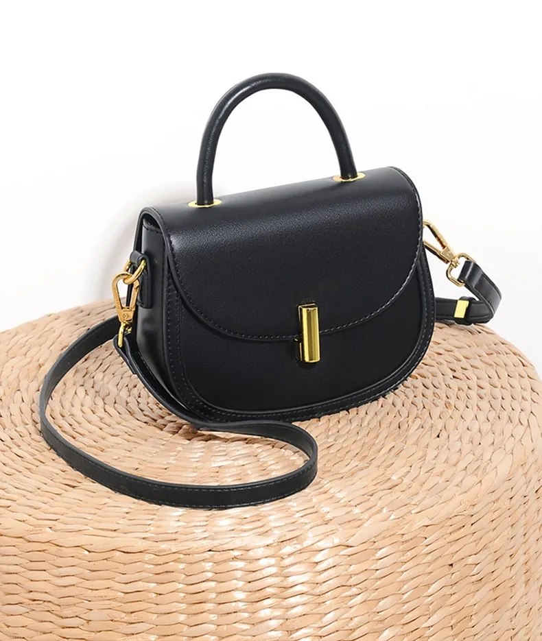 Bolsa transversal de couro PU com contraste de cor e fecho giratório para mulheres